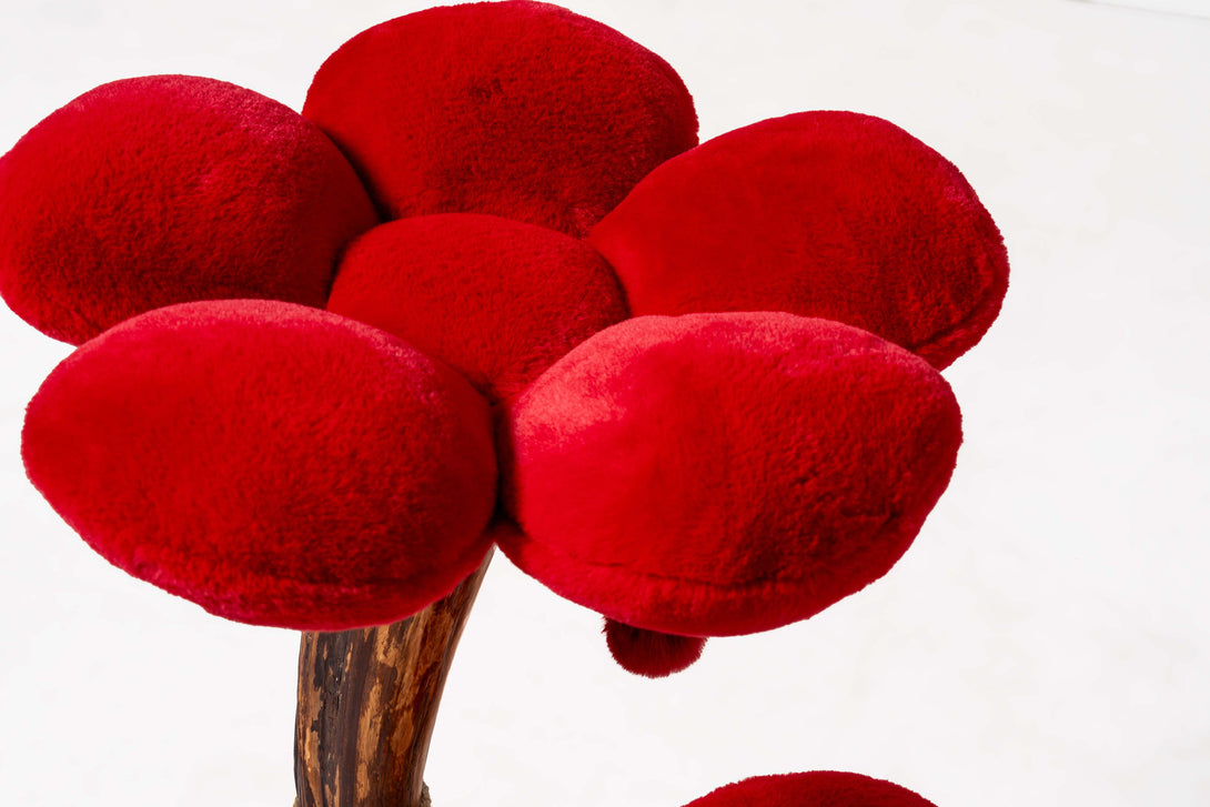 Beautiful red floral pattern enhancing luxury cat furniture
