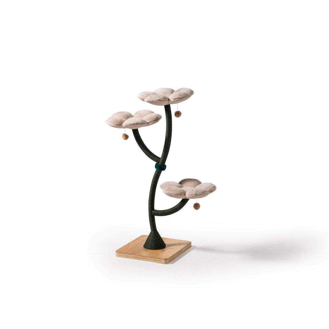 Cozy cat cave featured in the Beige Blossom Floral Cat Tree
