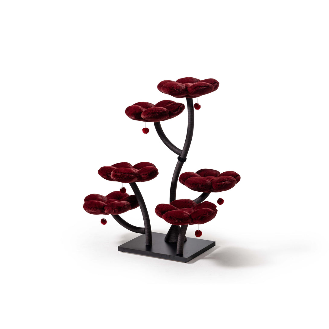 Cozy cat cave featured in the Burgundy Blossom Floral Cat Tree
