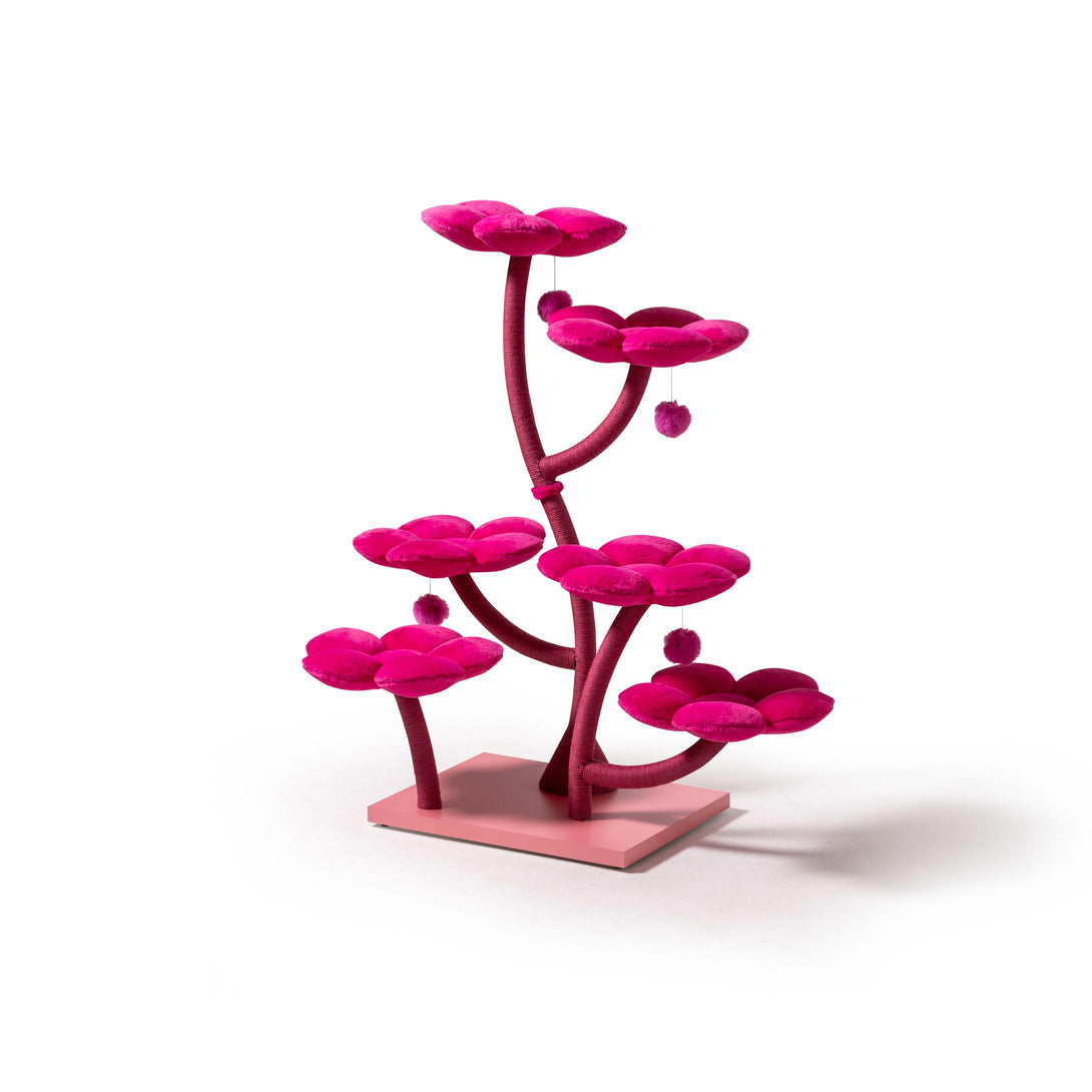 Cozy cat cave featured in the Fuchsia Blossom Cat Tree
