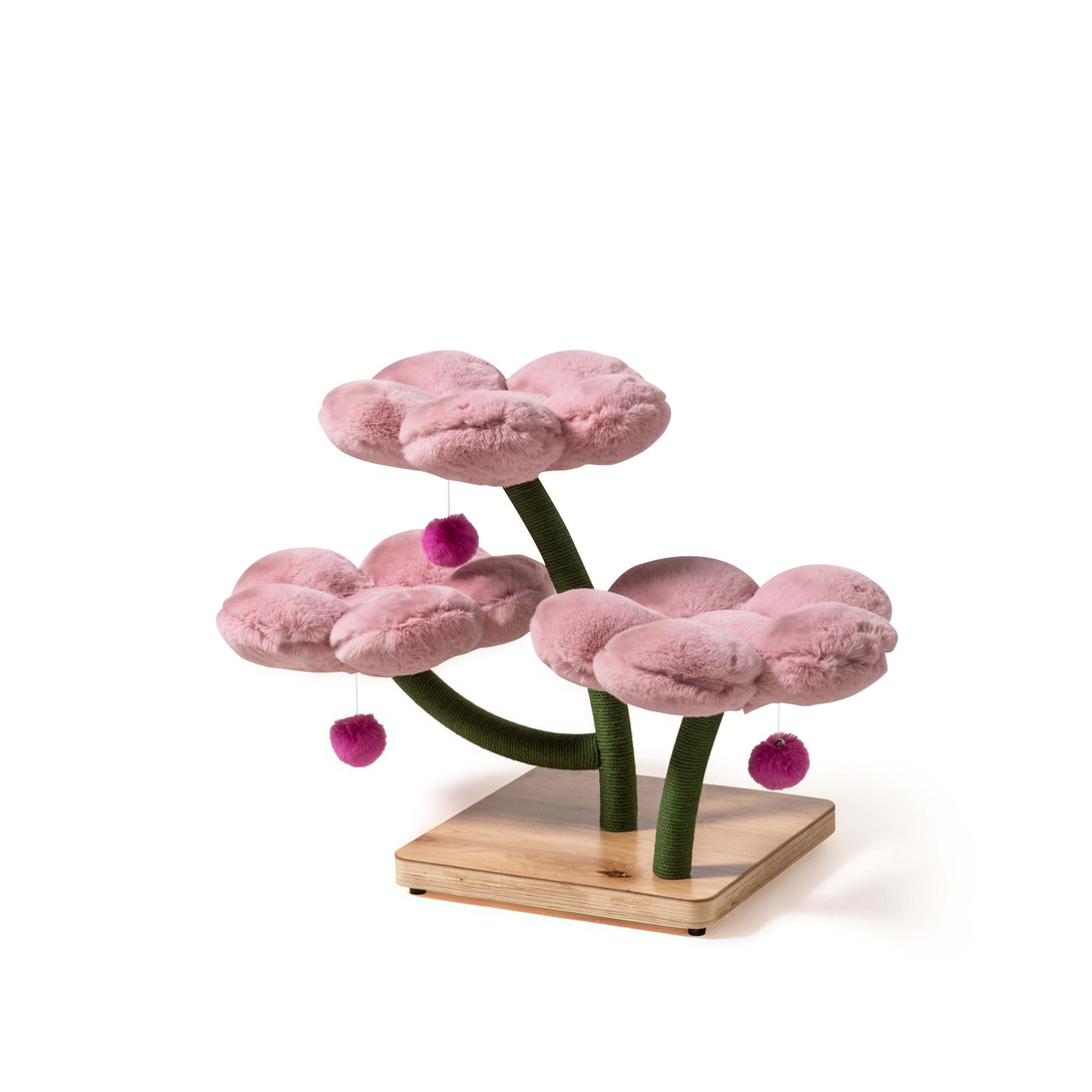 Cozy cat cave featured in the Powder Pink Blossom Floral Cat Tree
