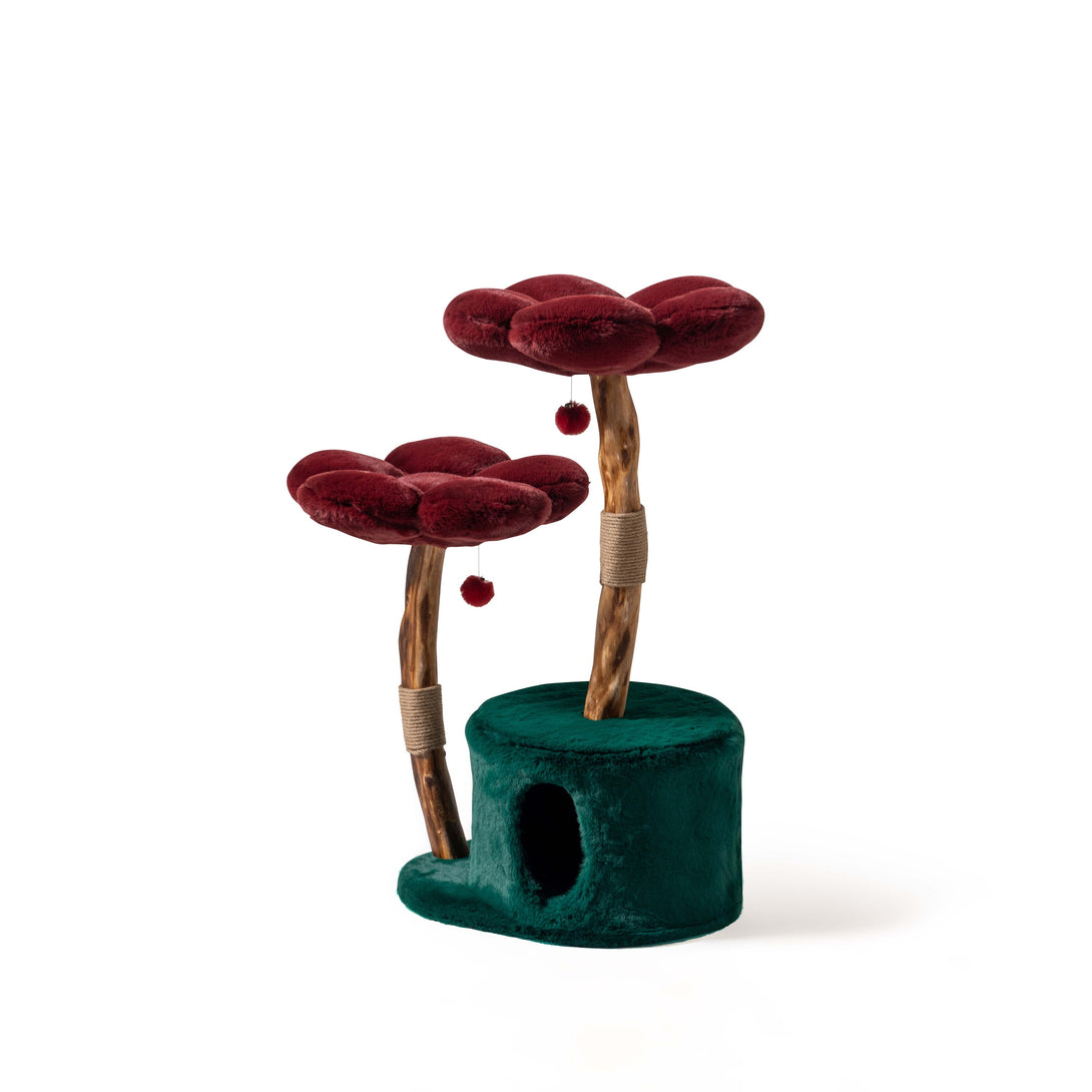 Cozy modern cat bed featured in the Burgundy and Emerald Green Cat Tree