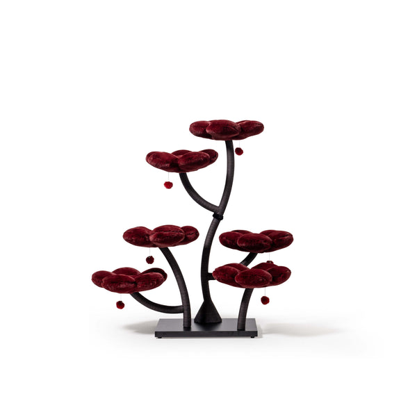 Burgundy Floral Cat Tree Modern Cat Tower for Large Cats