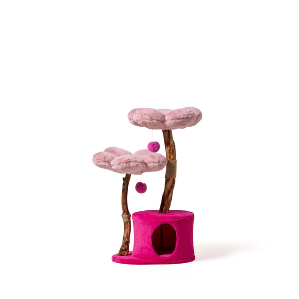 Pink Modern Floral Cat Tree Bed with Cave