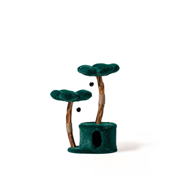 Emerald Green Cat Tree with Cave, Luxury Cat Furniture