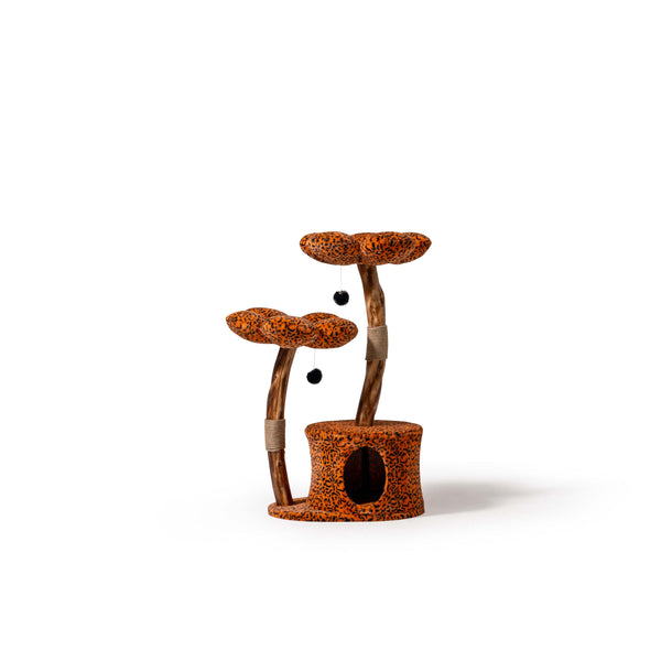 Orange Leopard Print Cat Tree, Modern Cat Cave