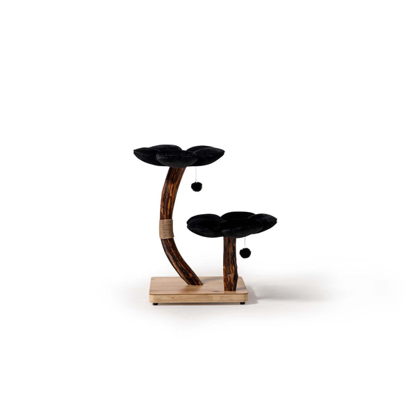 Black Floral Cat Tree Modern Cat Bed with Wooden Trunk