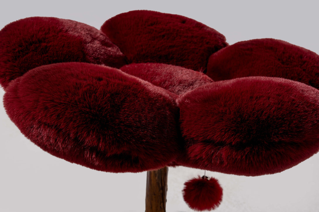 Integrated cat scratching posts on the Petite Burgundy Blossom Cat Tree
