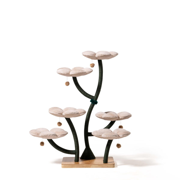 Integrated scratching posts on the Beige Blossom Floral Cat Tree
