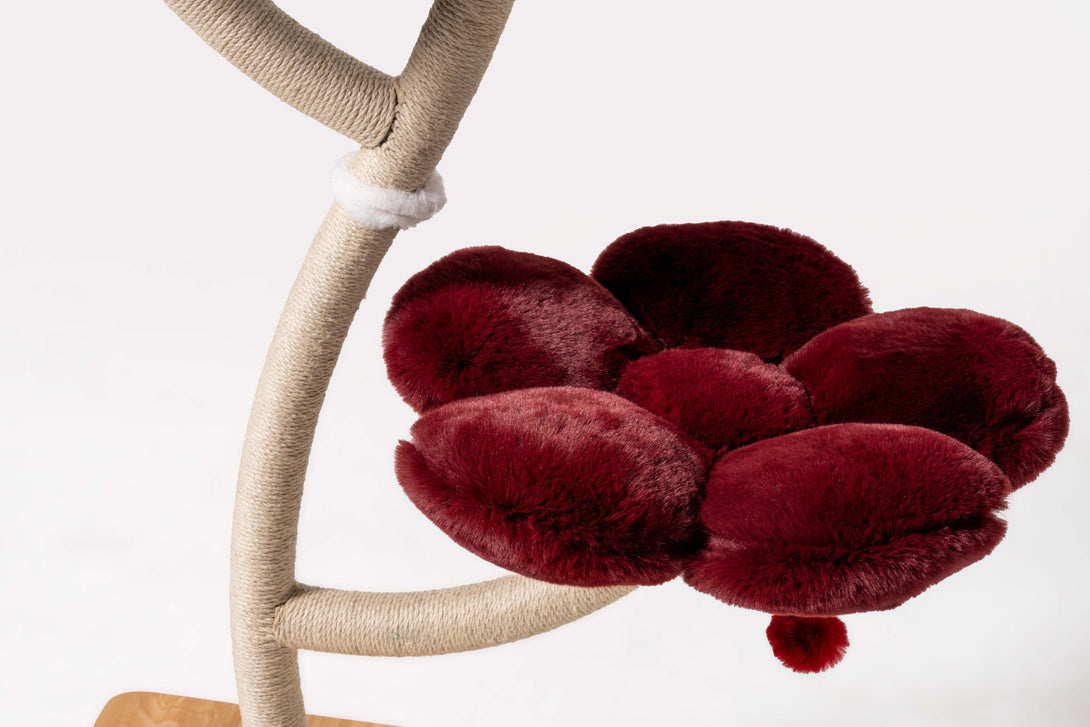 Integrated scratching posts on the Burgundy Blossom Floral Cat Tree

