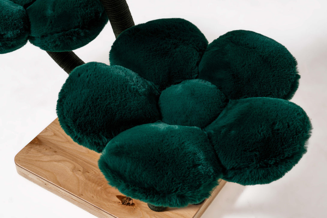 Integrated scratching posts on the Emerald Blossom Floral Cat Tree
