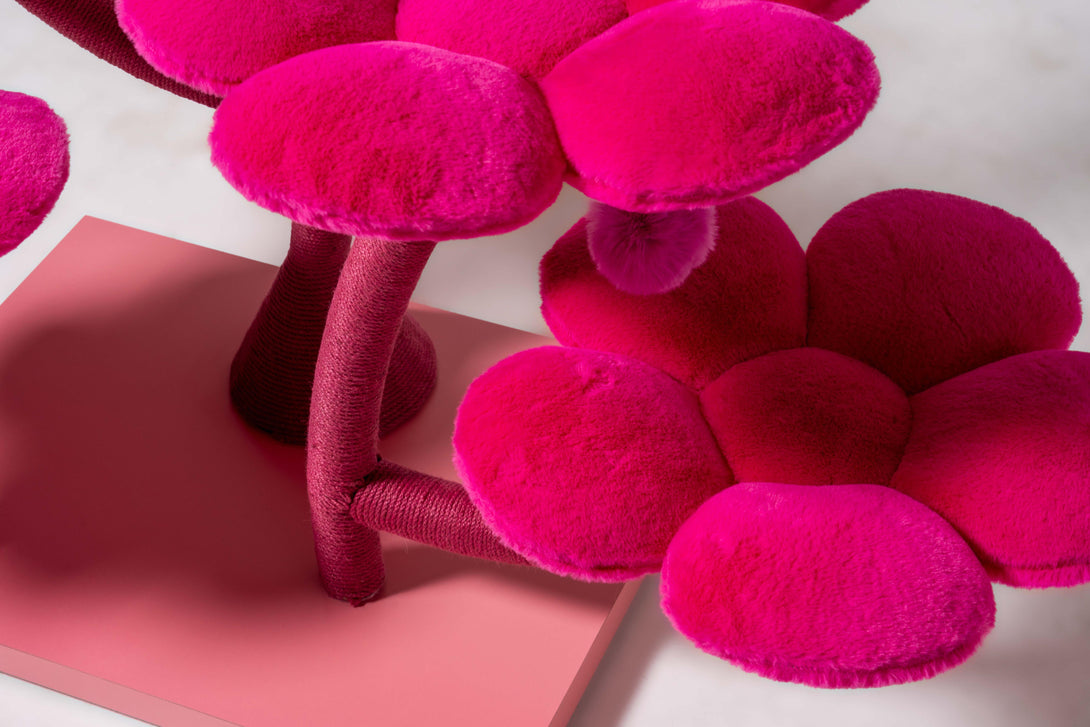 Integrated scratching posts on the Fuchsia Blossom Cat Tree
