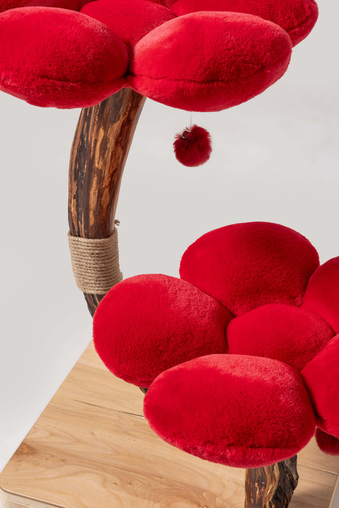 Integrated scratching posts on the Red Blossom Wooden Cat Tree
