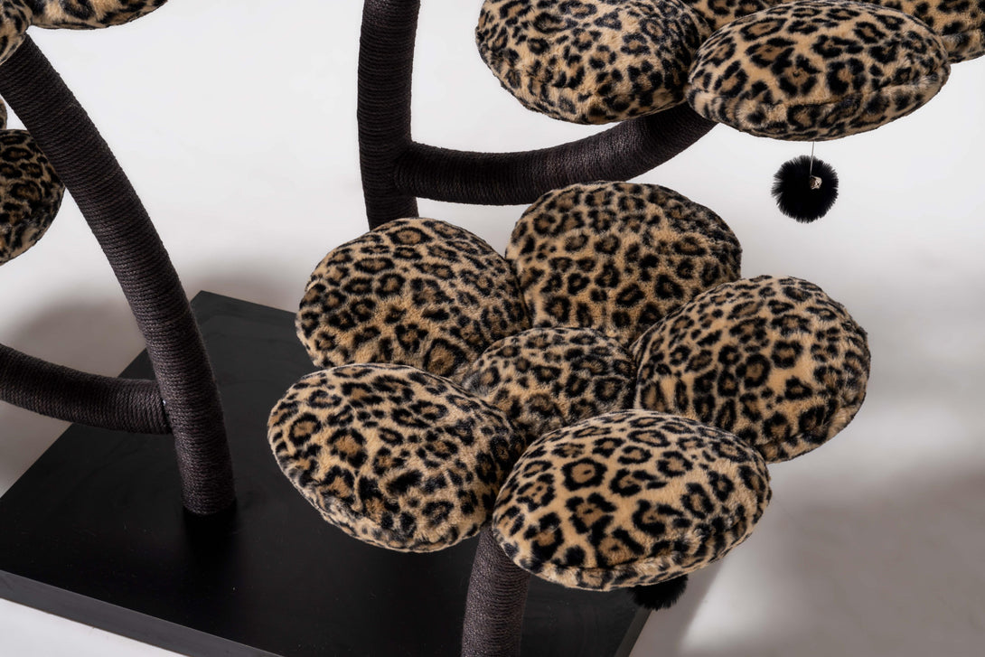 Large cats enjoying the plush modern cat bed on the stylish cat tree
