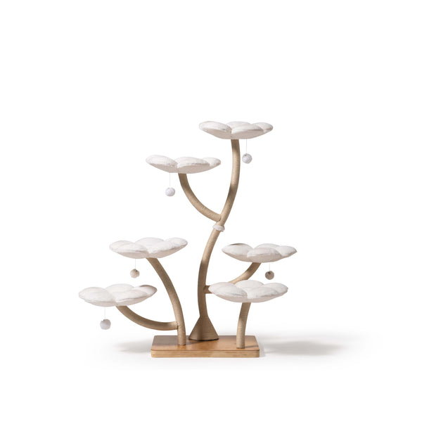 MARUVIS Cloud Blossom Cat Tree in soft white with floral design
