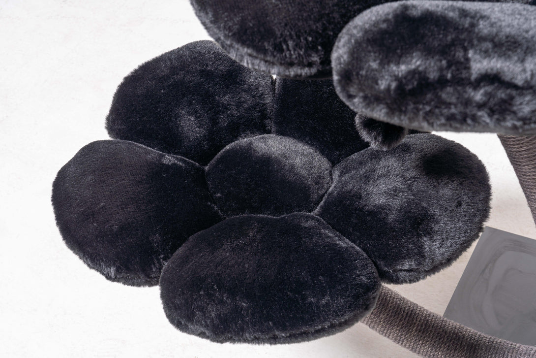 Plush modern cat bed atop the Midnight Shadow Cat Tree
