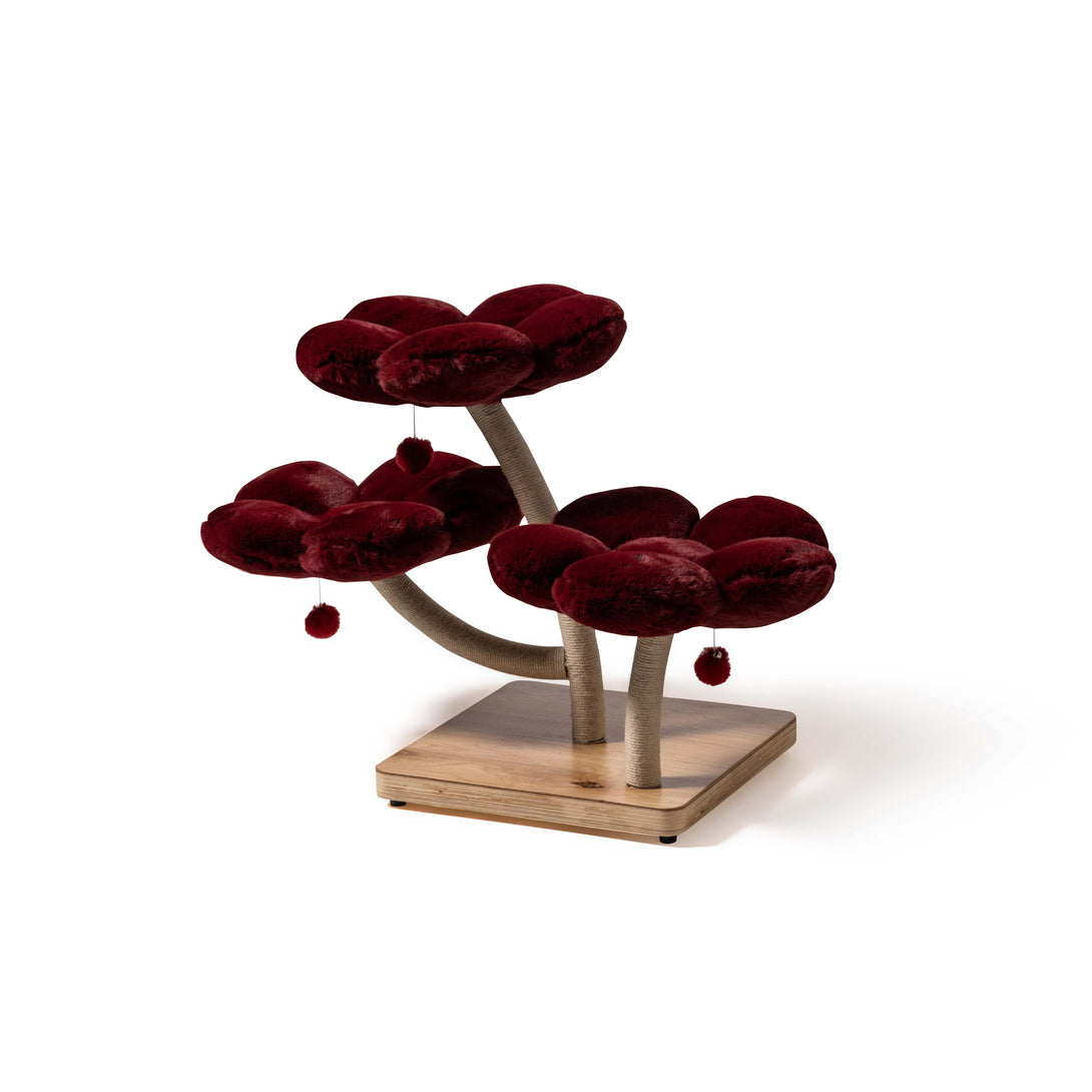 Soft cushions on the Burgundy Daisy Cat Tree for optimal comfort
