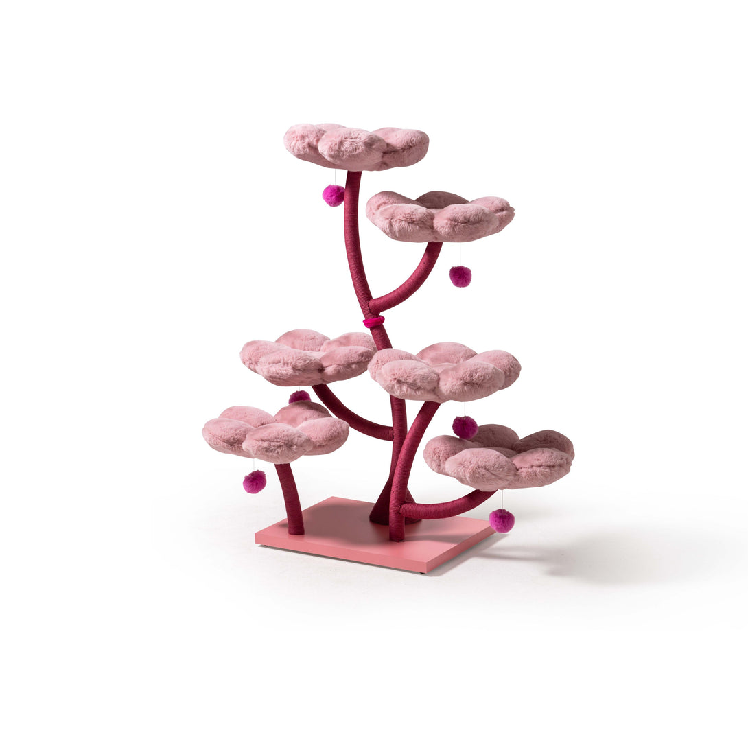 Soft cushions on the Luxury Pink Daisy Cat Tree for added comfort
