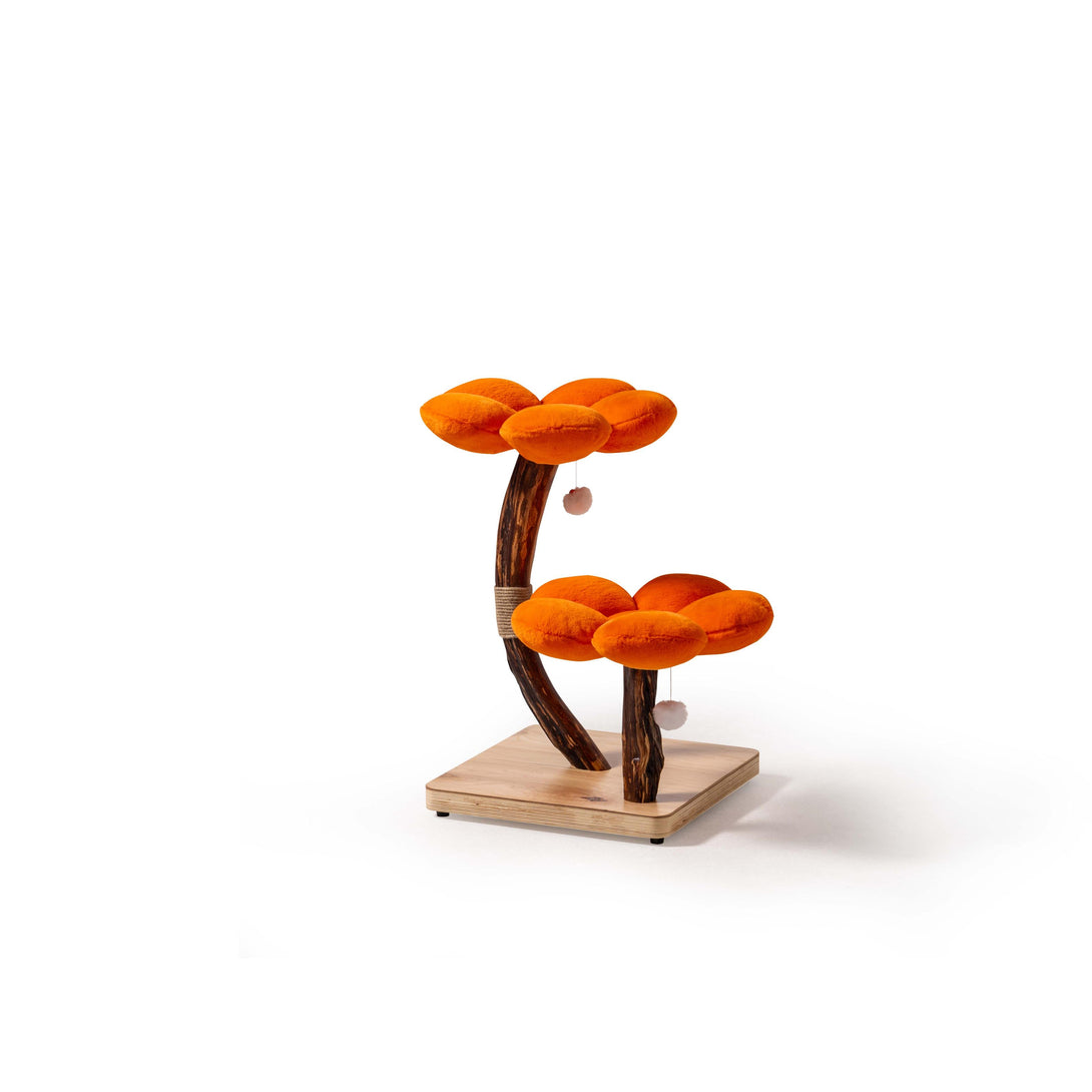 Spacious lounging areas on the Orange Daisy Cat Tree for cats
