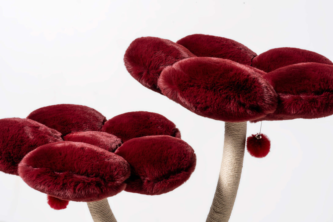 Stylish burgundy floral pattern enhancing luxury cat furniture
