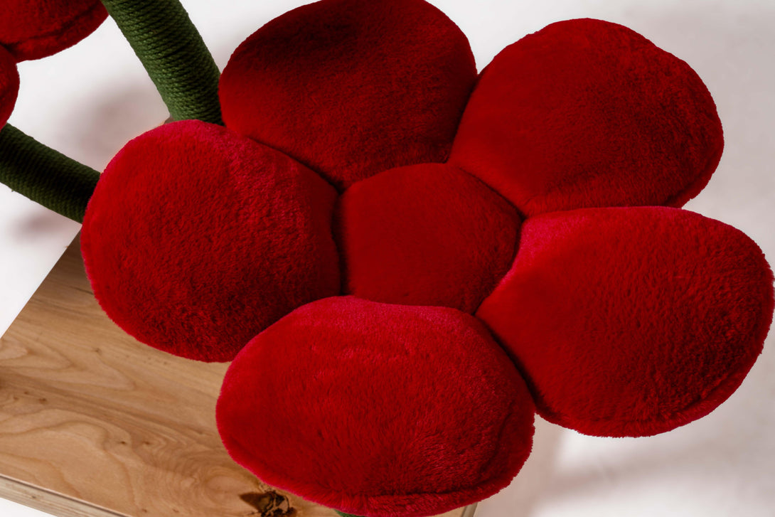 Stylish red floral pattern enhancing luxury cat furniture
