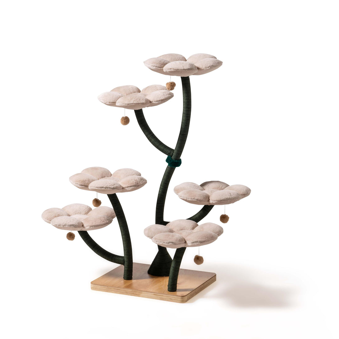 scratching posts on the Beige Blossom Floral Cat Tree

